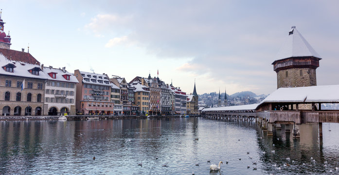 Chapel bridge in the winter, Lucerne, Switzerland.
