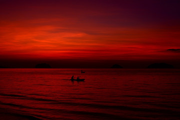 Beautiful sunset at the beach in the tropics. Sky and ocean