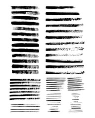 Grunge strips. Set of vector ink brushes. Dirty textures for banners, boxes, frames, patterns, prints, and design elements. Black lines isolated on a white background