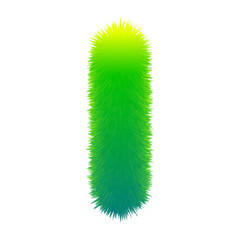 Letter I fluffy fur, texture decorative green alphabet uppercase