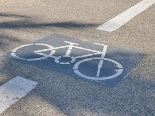 Bicycle lane mark on an Asphalt road.