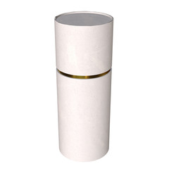 Kraft paper cardboard tube package with gold part mock up. 3d render isolated on white background.