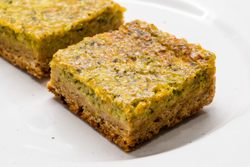 Homemade Quiche Slices with Wheat Flour and Zucchini Courgette / Vegetarian  Style Organic Food.
