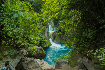 Forest river stones landscape,beautiful panoramic view of the river in Bridge of God and Waterfalls...