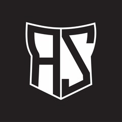 AS Logo monogram with negative space abstract shield shape design template on black background