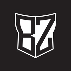 BZ Logo monogram with negative space abstract shield shape design template on black background