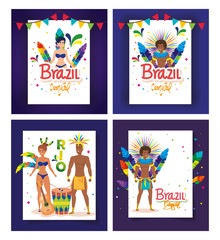 set of poster carnival brazil with decoration