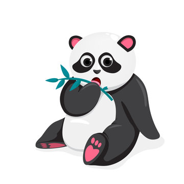 vector illustration of a cute panda eating some leafs
