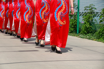 Chinese traditional cheongsam and high heels