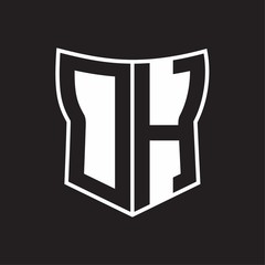 DH Logo monogram with negative space abstract shield shape design template on black background