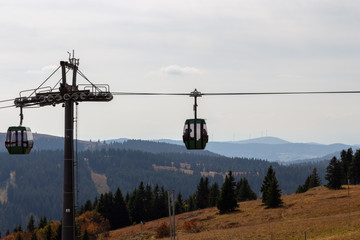 Two gondolas of the Feldweg ropeway, Black Forest