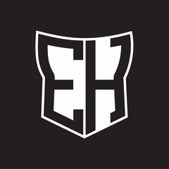 EH Logo monogram with negative space abstract shield shape design template on black background