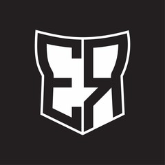 ER Logo monogram with negative space abstract shield shape design template on black background