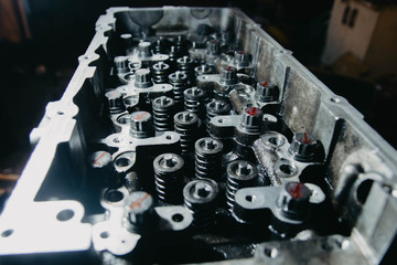 disassembled car engine repair, valve adjustment