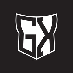 GK Logo monogram with negative space abstract shield shape design template on black background