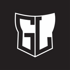 GL Logo monogram with negative space abstract shield shape design template on black background