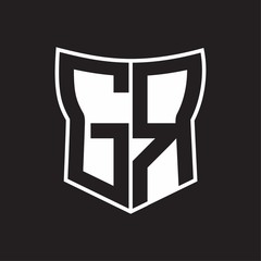 GR Logo monogram with negative space abstract shield shape design template on black background