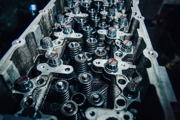 disassembled car engine repair, valve adjustment