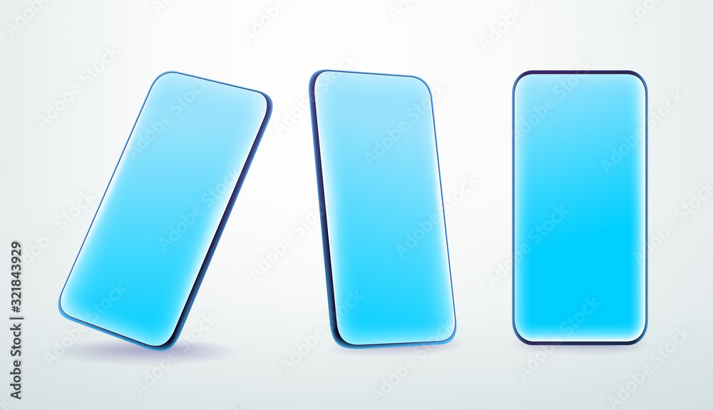 Poster modern smartphone layered vector mock-up in trendy 3d comic style. place your content into the blank
