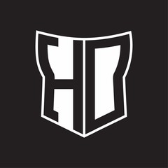 HD Logo monogram with negative space abstract shield shape design template on black background