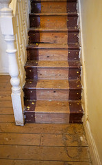 Old stairs being renovated in the old house. 