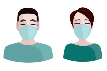 Icons of people in medical masks, vector illustration. Virus protection