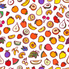 Different color raw fruits seamless background