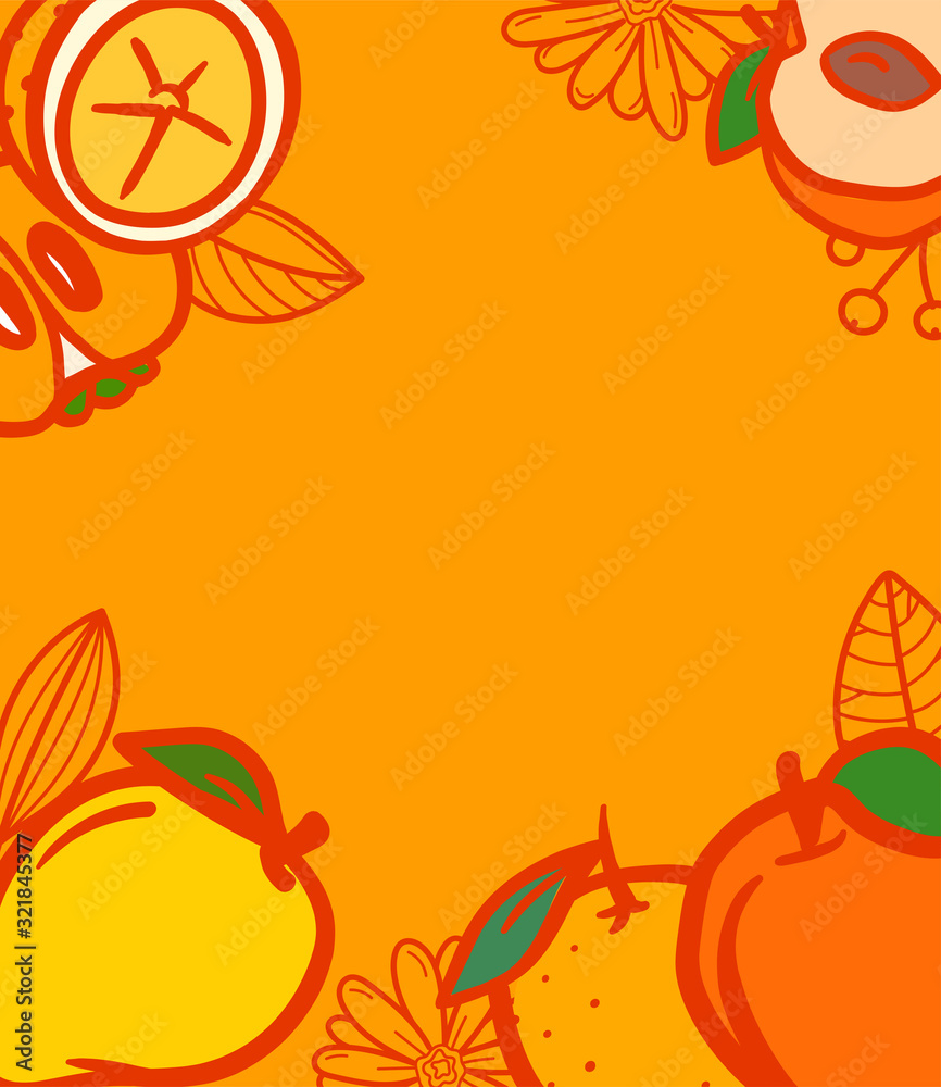 Poster summer fruits background with copy space for text. vector banner template