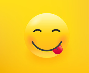 Smiling emoticon with the tong. 3d comic style editable vector illustration