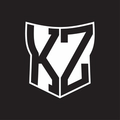 KZ Logo monogram with negative space abstract shield shape design template on black background
