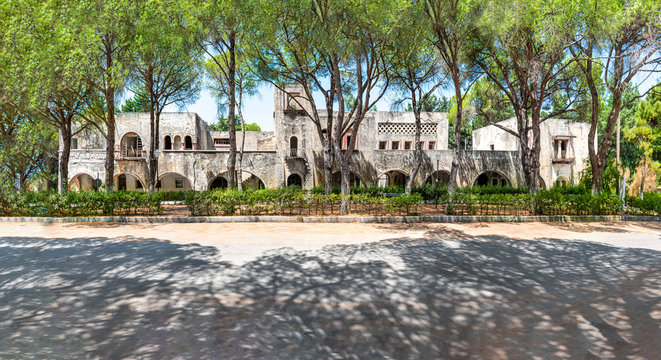 Deserted building of sanatorium in Italian village of Eleousa (Rhodes, Greece)