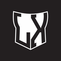 LK Logo monogram with negative space abstract shield shape design template on black background