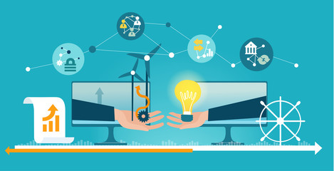 Business people making a deal via internet. Contracting power energy supplies, eco friendly idea. Business connections, international, word wide communication, working together concept.  © IRStone