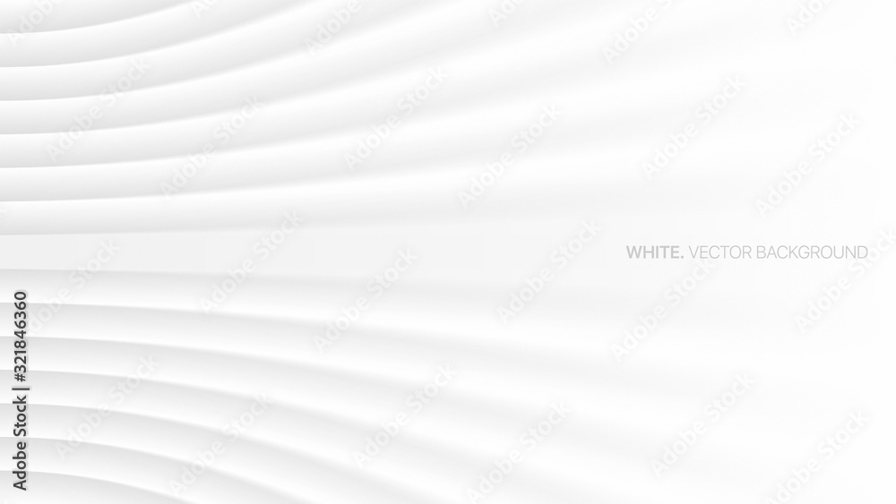 Wall mural Minimalist White Abstract Background 3D Vector. Conceptual Futuristic Technology Wide Light Gray Wallpaper. Colorless Empty Blurred Surface Illustration. Clear Blank Business Presentation Backdrop