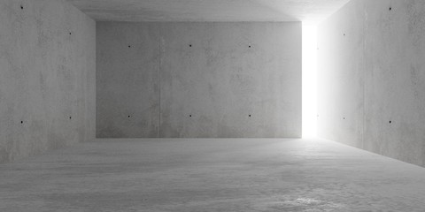 Abstract empty, modern concrete room with lighting from opening in back wall - industrial interior background template, 3D illustration