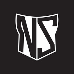 NS Logo monogram with negative space abstract shield shape design template on black background