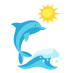 Summer illustration with wave and dolphin.