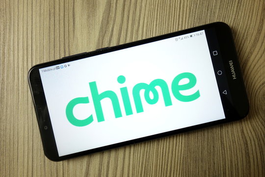 KONSKIE, POLAND - December 21, 2019: Chime digital bank logo on mobile phone