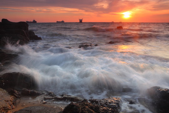 full colour sea landscape at sunset time © sittinan