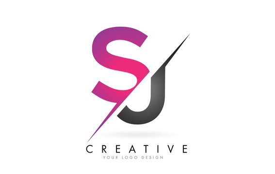 SJ S J Letter Logo with Colorblock Design and Creative Cut.