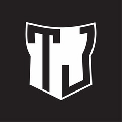 TJ Logo monogram with negative space abstract shield shape design template on black background