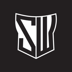 SW Logo monogram with negative space abstract shield shape design template on black background