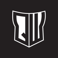 QW Logo monogram with negative space abstract shield shape design template on black background