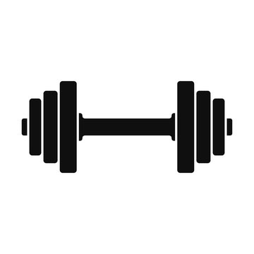 Dumbbell icon. Vector drawing. Black silhouette. Horizontal view. Isolated object on a white background. Isolate.