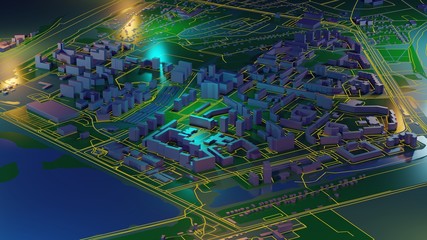 3d rendering, city background. Aerial view of the city area.