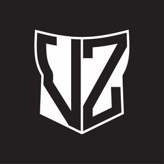 VZ Logo monogram with negative space abstract shield shape design template on black background