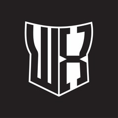 WX Logo monogram with negative space abstract shield shape design template on black background