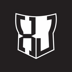 XJ Logo monogram with negative space abstract shield shape design template on black background