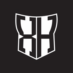 XH Logo monogram with negative space abstract shield shape design template on black background