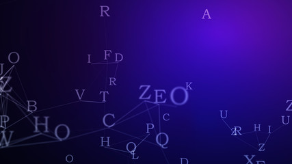 Obraz premium Abstract alphabet ornament on color background. Education writing design concept. Random letters fly. 3d illustration.